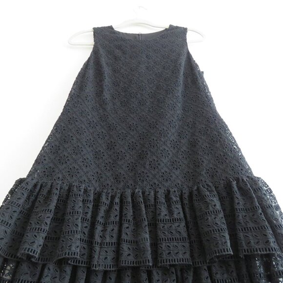PHILOSOPHY DI LORENZO SERAFINI Broderie Anglaise Lace Ruffle Tiered Black Dress - Picture 12 of 15